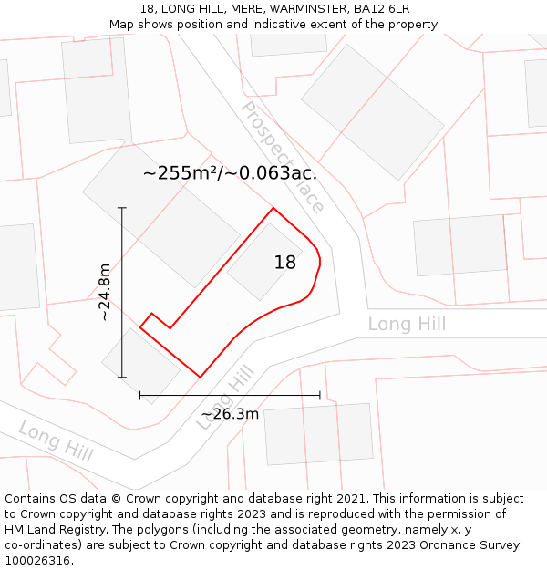 18, LONG HILL, MERE, WARMINSTER, BA12 6LR: Plot and title map