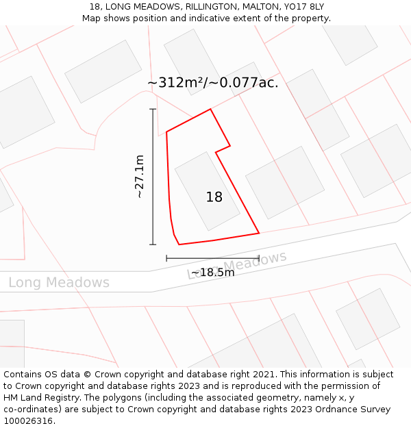 18, LONG MEADOWS, RILLINGTON, MALTON, YO17 8LY: Plot and title map