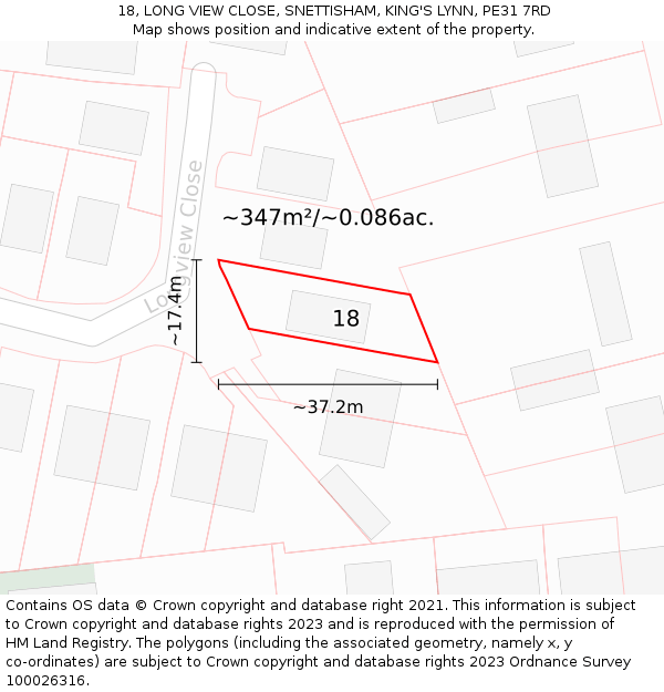 18, LONG VIEW CLOSE, SNETTISHAM, KING'S LYNN, PE31 7RD: Plot and title map