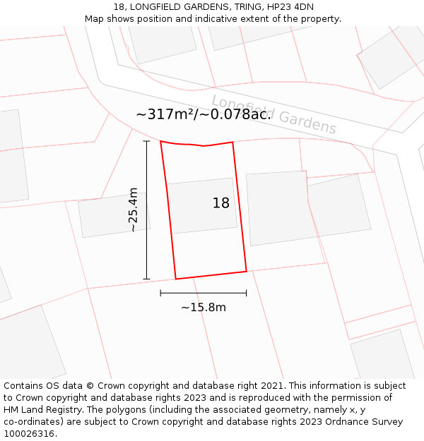18, LONGFIELD GARDENS, TRING, HP23 4DN: Plot and title map