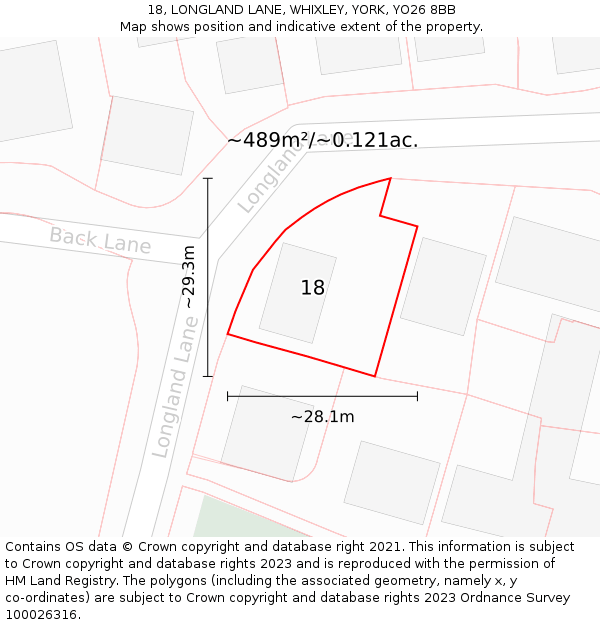 18, LONGLAND LANE, WHIXLEY, YORK, YO26 8BB: Plot and title map