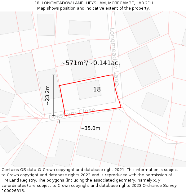 18, LONGMEADOW LANE, HEYSHAM, MORECAMBE, LA3 2FH: Plot and title map