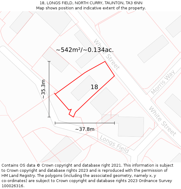 18, LONGS FIELD, NORTH CURRY, TAUNTON, TA3 6NN: Plot and title map