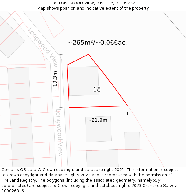 18, LONGWOOD VIEW, BINGLEY, BD16 2RZ: Plot and title map