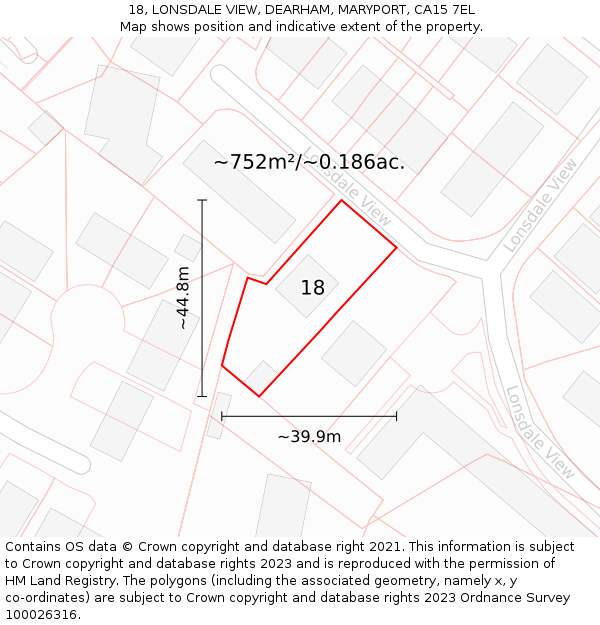 18, LONSDALE VIEW, DEARHAM, MARYPORT, CA15 7EL: Plot and title map