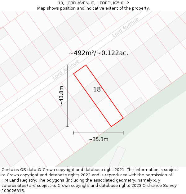 18, LORD AVENUE, ILFORD, IG5 0HP: Plot and title map