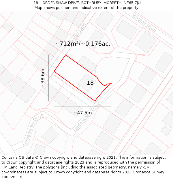18, LORDENSHAW DRIVE, ROTHBURY, MORPETH, NE65 7JU: Plot and title map