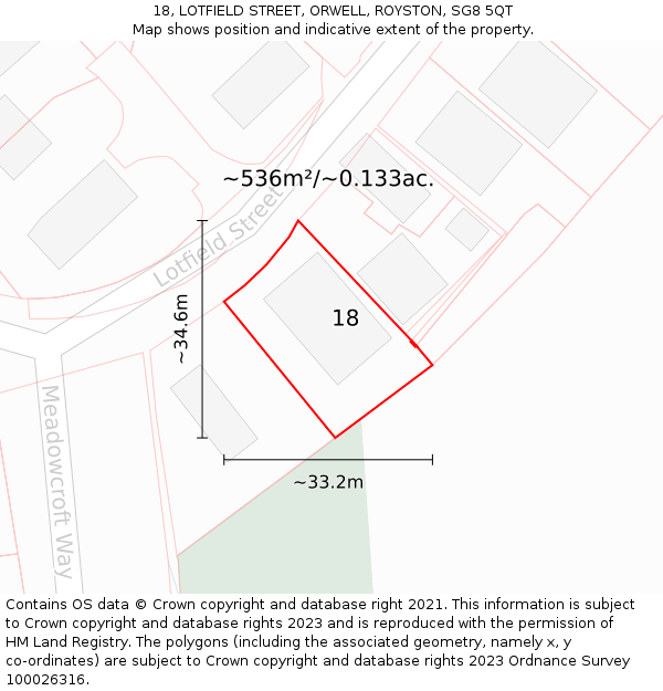 18, LOTFIELD STREET, ORWELL, ROYSTON, SG8 5QT: Plot and title map