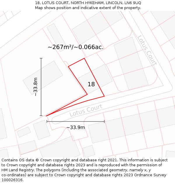 18, LOTUS COURT, NORTH HYKEHAM, LINCOLN, LN6 9UQ: Plot and title map