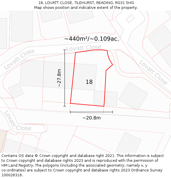 18, LOVATT CLOSE, TILEHURST, READING, RG31 5HG: Plot and title map