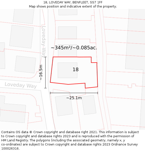 18, LOVEDAY WAY, BENFLEET, SS7 1FF: Plot and title map