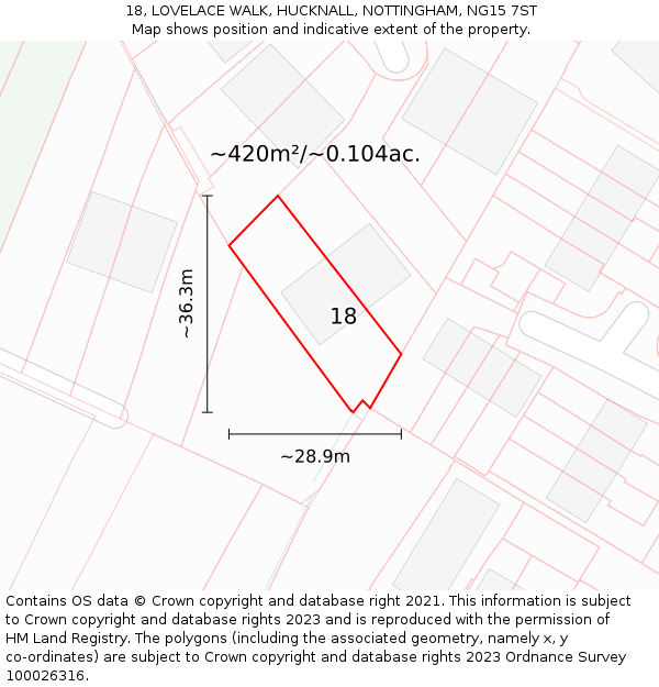 18, LOVELACE WALK, HUCKNALL, NOTTINGHAM, NG15 7ST: Plot and title map