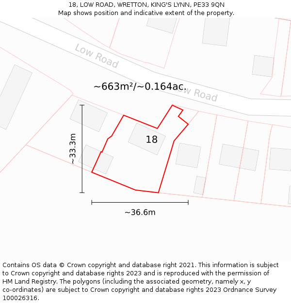 18, LOW ROAD, WRETTON, KING'S LYNN, PE33 9QN: Plot and title map