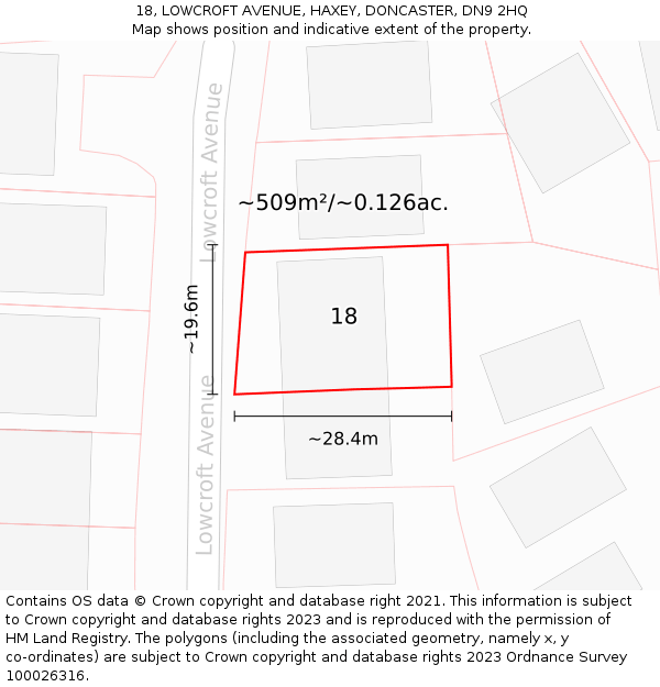 18, LOWCROFT AVENUE, HAXEY, DONCASTER, DN9 2HQ: Plot and title map
