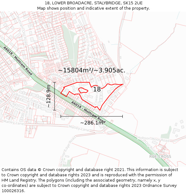 18, LOWER BROADACRE, STALYBRIDGE, SK15 2UE: Plot and title map