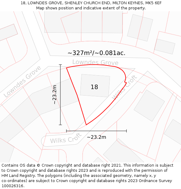 18, LOWNDES GROVE, SHENLEY CHURCH END, MILTON KEYNES, MK5 6EF: Plot and title map
