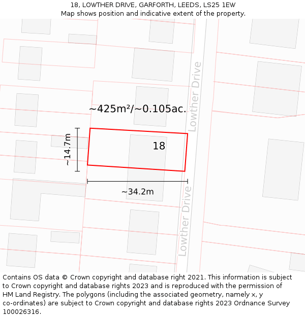 18, LOWTHER DRIVE, GARFORTH, LEEDS, LS25 1EW: Plot and title map