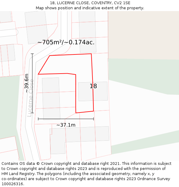 18, LUCERNE CLOSE, COVENTRY, CV2 1SE: Plot and title map