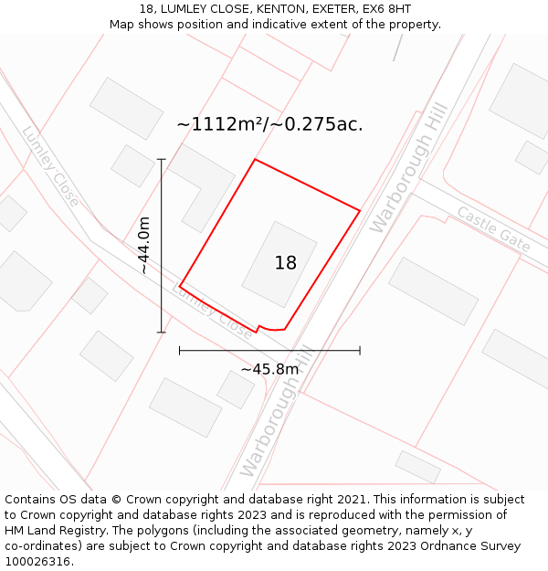 18, LUMLEY CLOSE, KENTON, EXETER, EX6 8HT: Plot and title map
