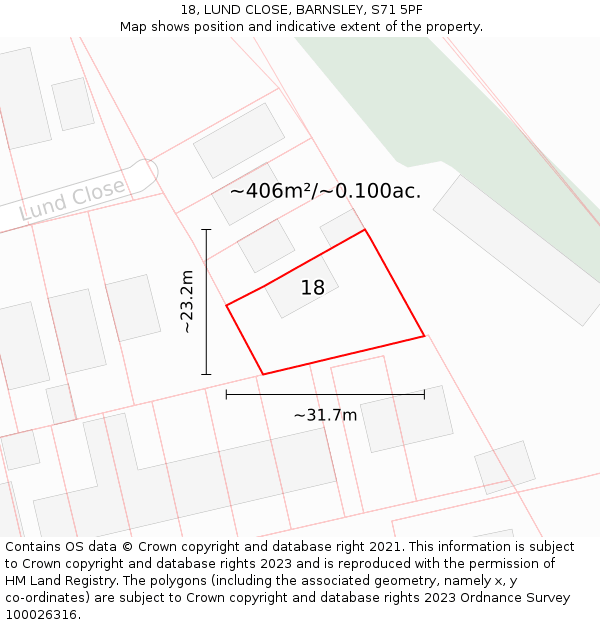 18, LUND CLOSE, BARNSLEY, S71 5PF: Plot and title map