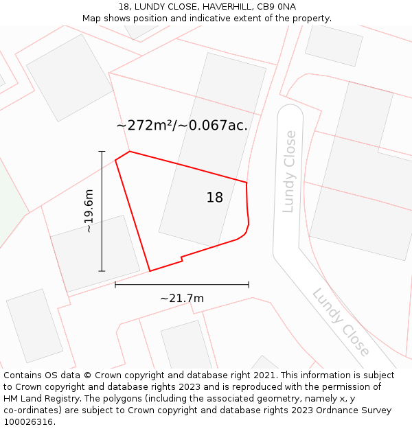 18, LUNDY CLOSE, HAVERHILL, CB9 0NA: Plot and title map