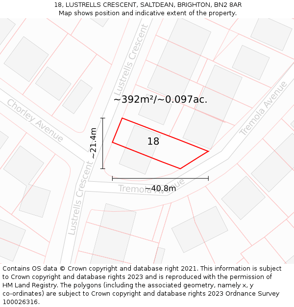 18, LUSTRELLS CRESCENT, SALTDEAN, BRIGHTON, BN2 8AR: Plot and title map