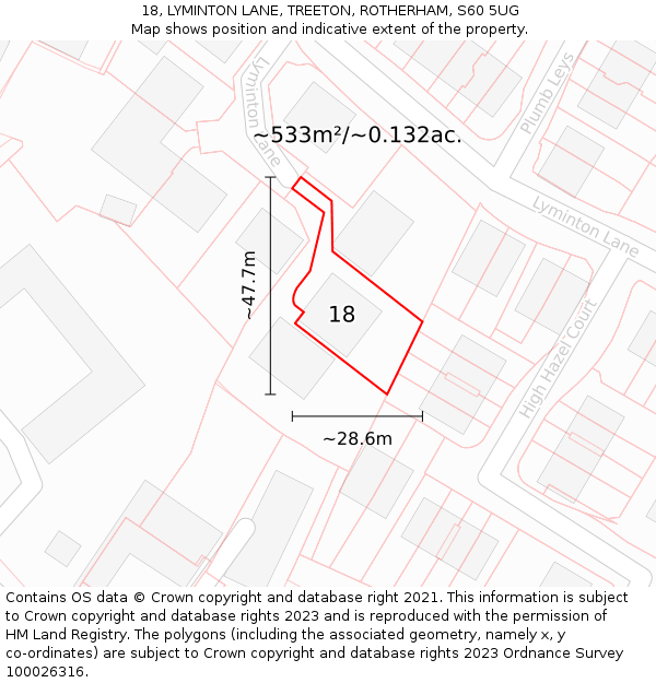 18, LYMINTON LANE, TREETON, ROTHERHAM, S60 5UG: Plot and title map