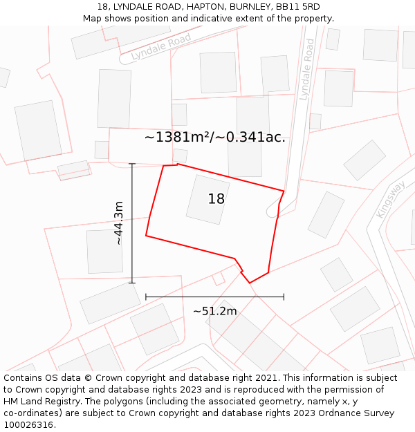 18, LYNDALE ROAD, HAPTON, BURNLEY, BB11 5RD: Plot and title map