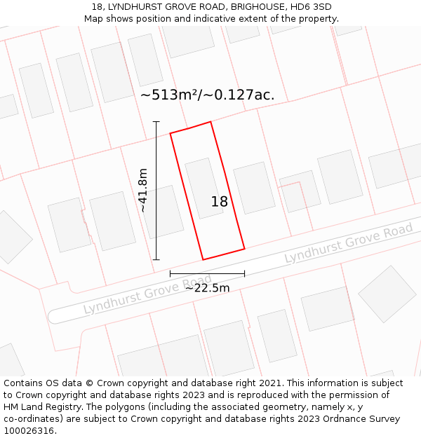 18, LYNDHURST GROVE ROAD, BRIGHOUSE, HD6 3SD: Plot and title map
