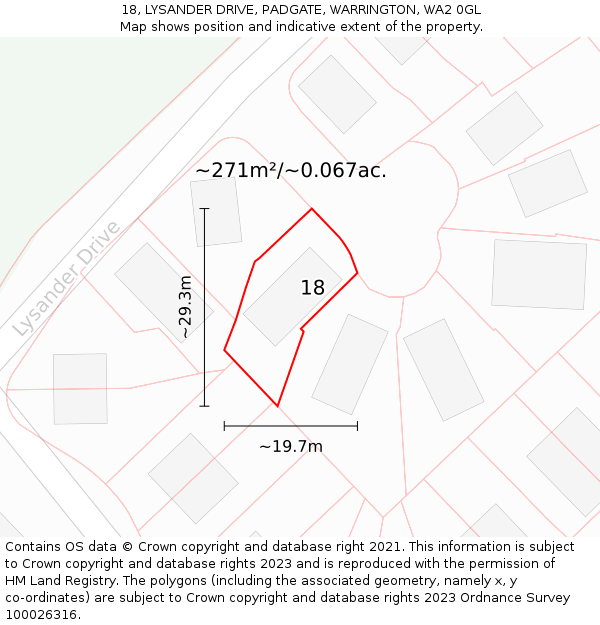 18, LYSANDER DRIVE, PADGATE, WARRINGTON, WA2 0GL: Plot and title map