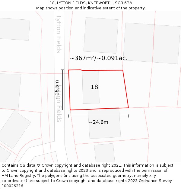 18, LYTTON FIELDS, KNEBWORTH, SG3 6BA: Plot and title map