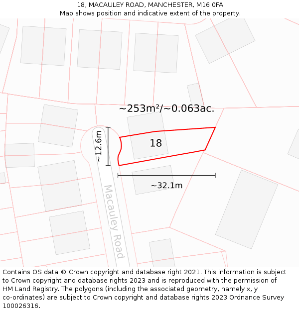 18, MACAULEY ROAD, MANCHESTER, M16 0FA: Plot and title map
