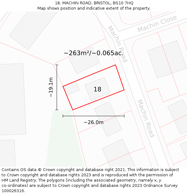 18, MACHIN ROAD, BRISTOL, BS10 7HQ: Plot and title map