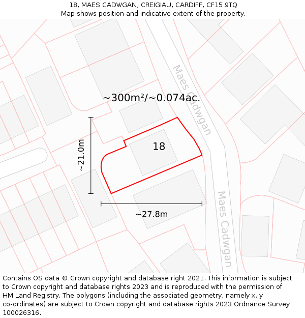 18, MAES CADWGAN, CREIGIAU, CARDIFF, CF15 9TQ: Plot and title map