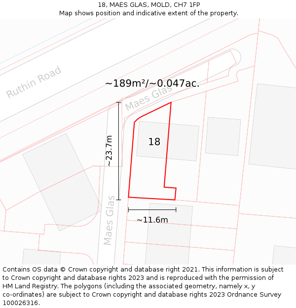 18, MAES GLAS, MOLD, CH7 1FP: Plot and title map