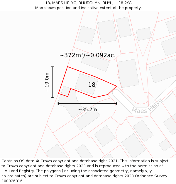 18, MAES HELYG, RHUDDLAN, RHYL, LL18 2YG: Plot and title map