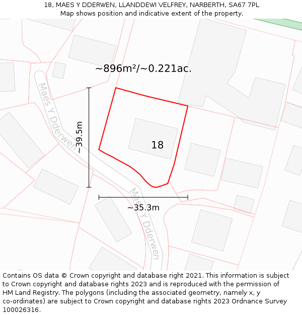 18, MAES Y DDERWEN, LLANDDEWI VELFREY, NARBERTH, SA67 7PL: Plot and title map