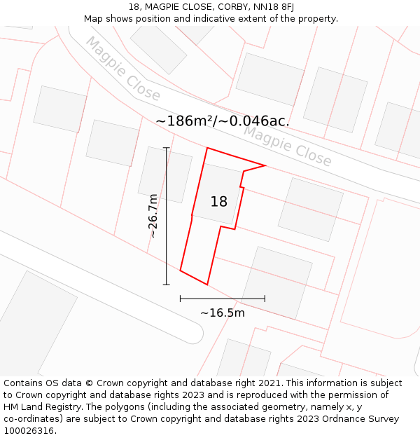 18, MAGPIE CLOSE, CORBY, NN18 8FJ: Plot and title map