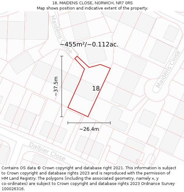 18, MAIDENS CLOSE, NORWICH, NR7 0RS: Plot and title map