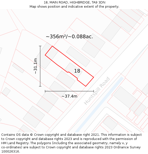 18, MAIN ROAD, HIGHBRIDGE, TA9 3DN: Plot and title map