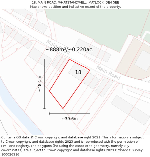 18, MAIN ROAD, WHATSTANDWELL, MATLOCK, DE4 5EE: Plot and title map