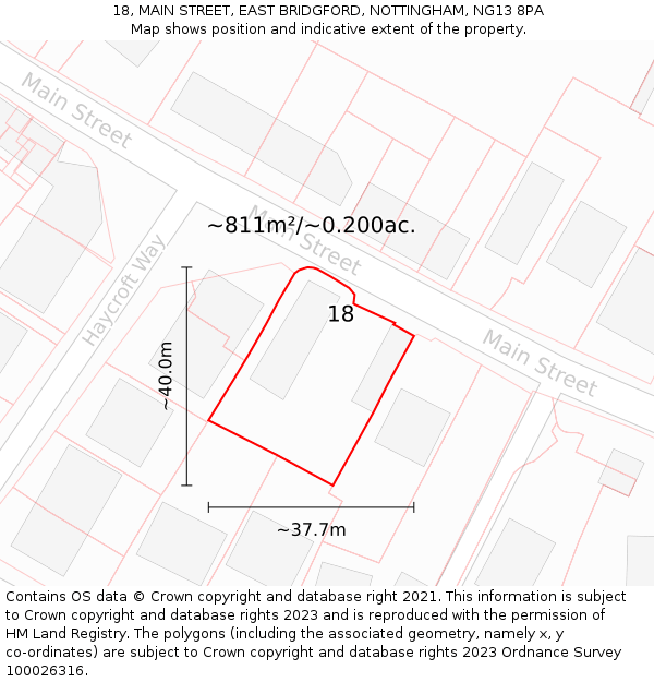 18, MAIN STREET, EAST BRIDGFORD, NOTTINGHAM, NG13 8PA: Plot and title map