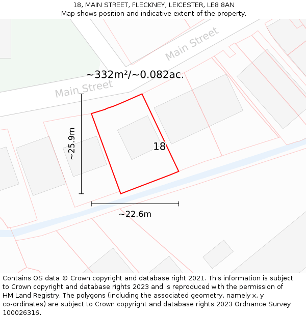 18, MAIN STREET, FLECKNEY, LEICESTER, LE8 8AN: Plot and title map