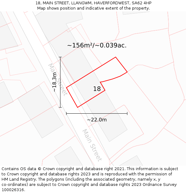 18, MAIN STREET, LLANGWM, HAVERFORDWEST, SA62 4HP: Plot and title map