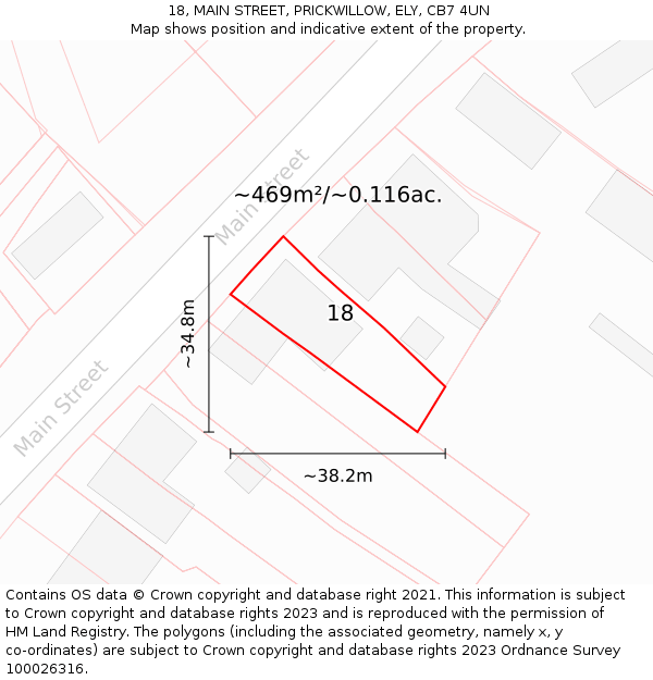 18, MAIN STREET, PRICKWILLOW, ELY, CB7 4UN: Plot and title map