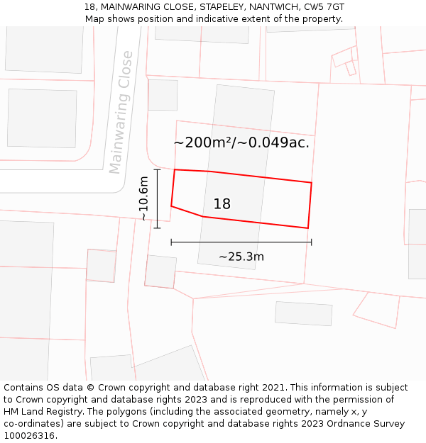 18, MAINWARING CLOSE, STAPELEY, NANTWICH, CW5 7GT: Plot and title map