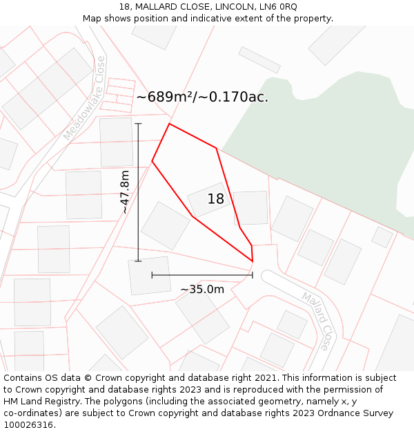 18, MALLARD CLOSE, LINCOLN, LN6 0RQ: Plot and title map