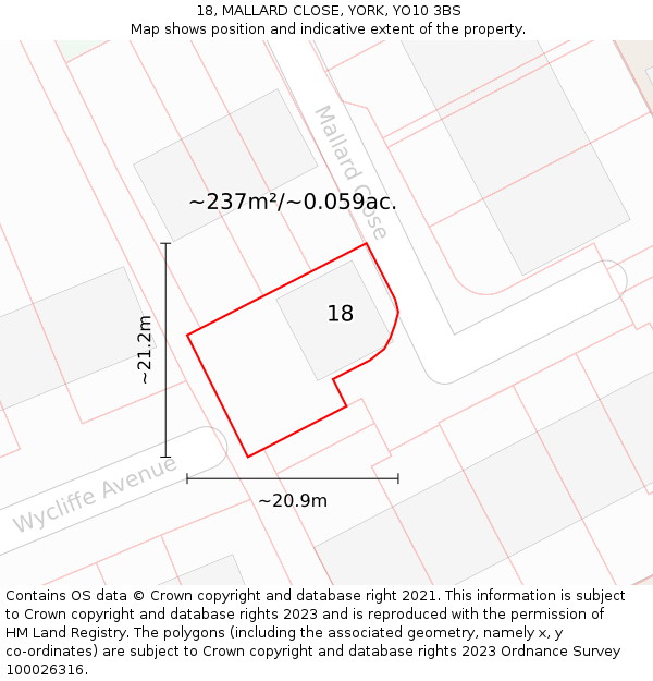 18, MALLARD CLOSE, YORK, YO10 3BS: Plot and title map