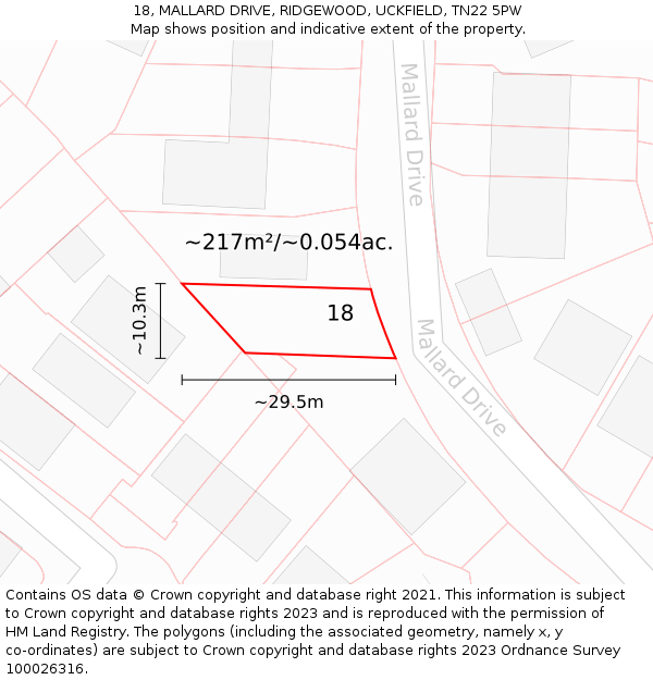 18, MALLARD DRIVE, RIDGEWOOD, UCKFIELD, TN22 5PW: Plot and title map