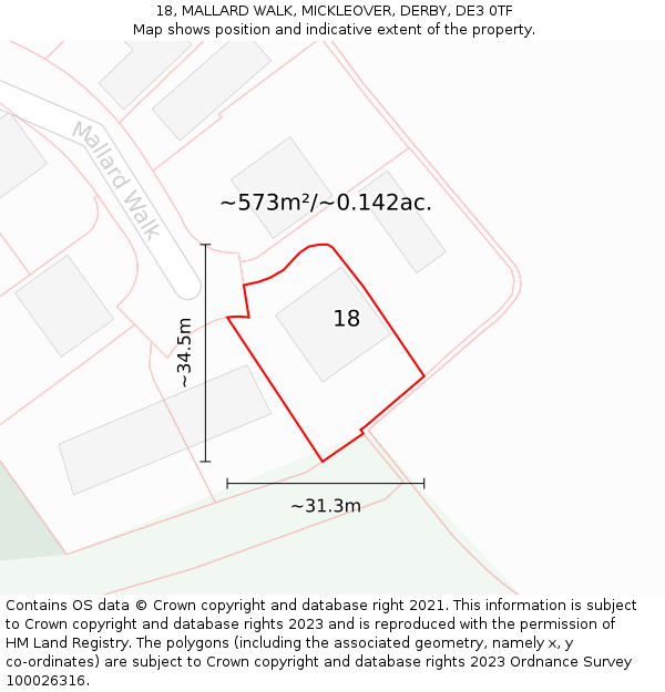 18, MALLARD WALK, MICKLEOVER, DERBY, DE3 0TF: Plot and title map